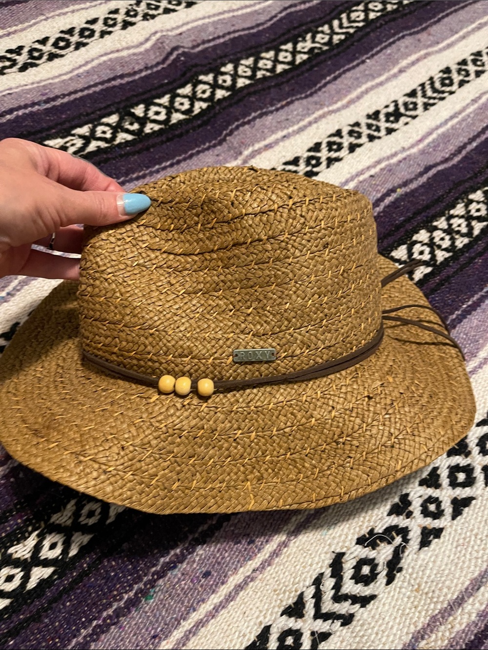 ROXY- Straw Fedora Hat in Brown with Leather Band & BEADS - Picture 3 of 8